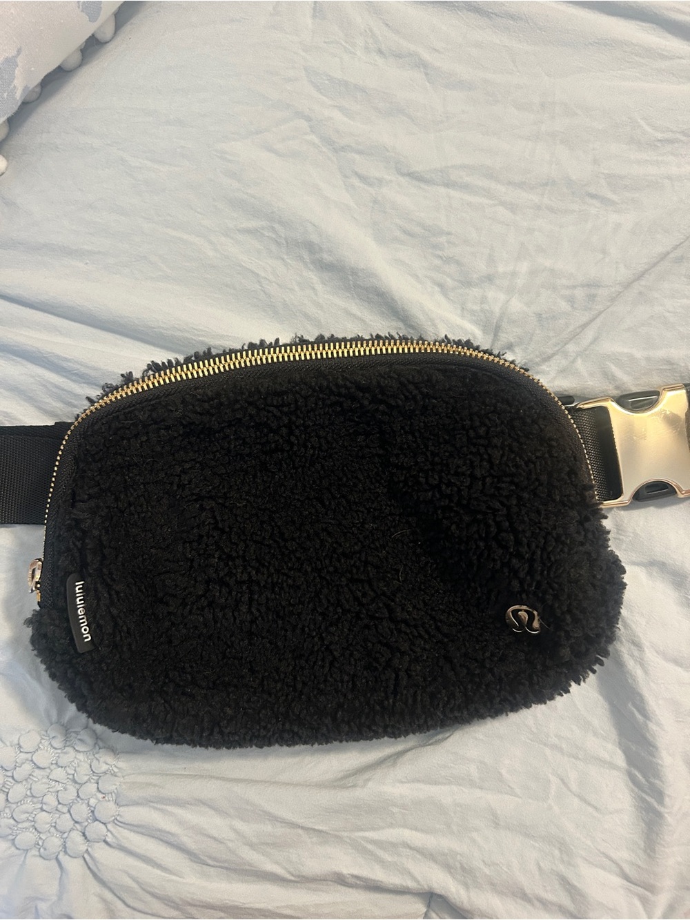 lululemon Black Sherpa Crossbody Pouch with Gold Hardware